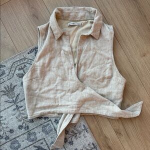 Beige Abercrombie tie-front linen top